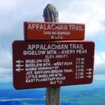 Wooden 2,000 mile marker sign on the Appalachian Trail.